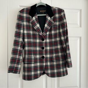 John Meyer Separates Wool Blazer Size 8 Plaid Red Green w/ Velvet Collar Jacket